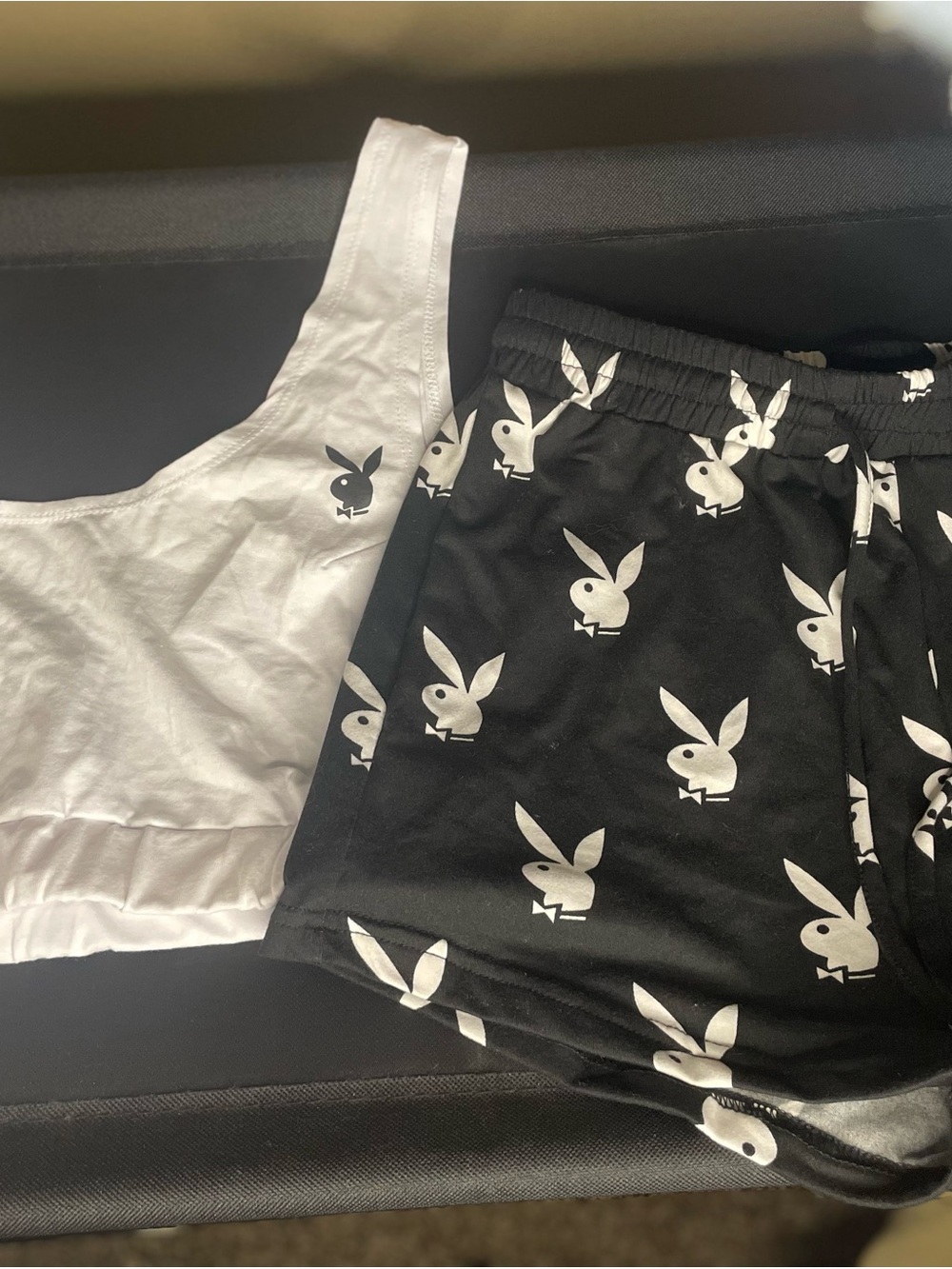 PLAYBOY Black Shorts with White Bunny Print